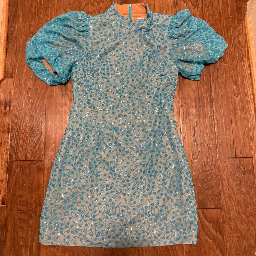 QUEEN OF SPARKLES Turquoise Sequin Dress